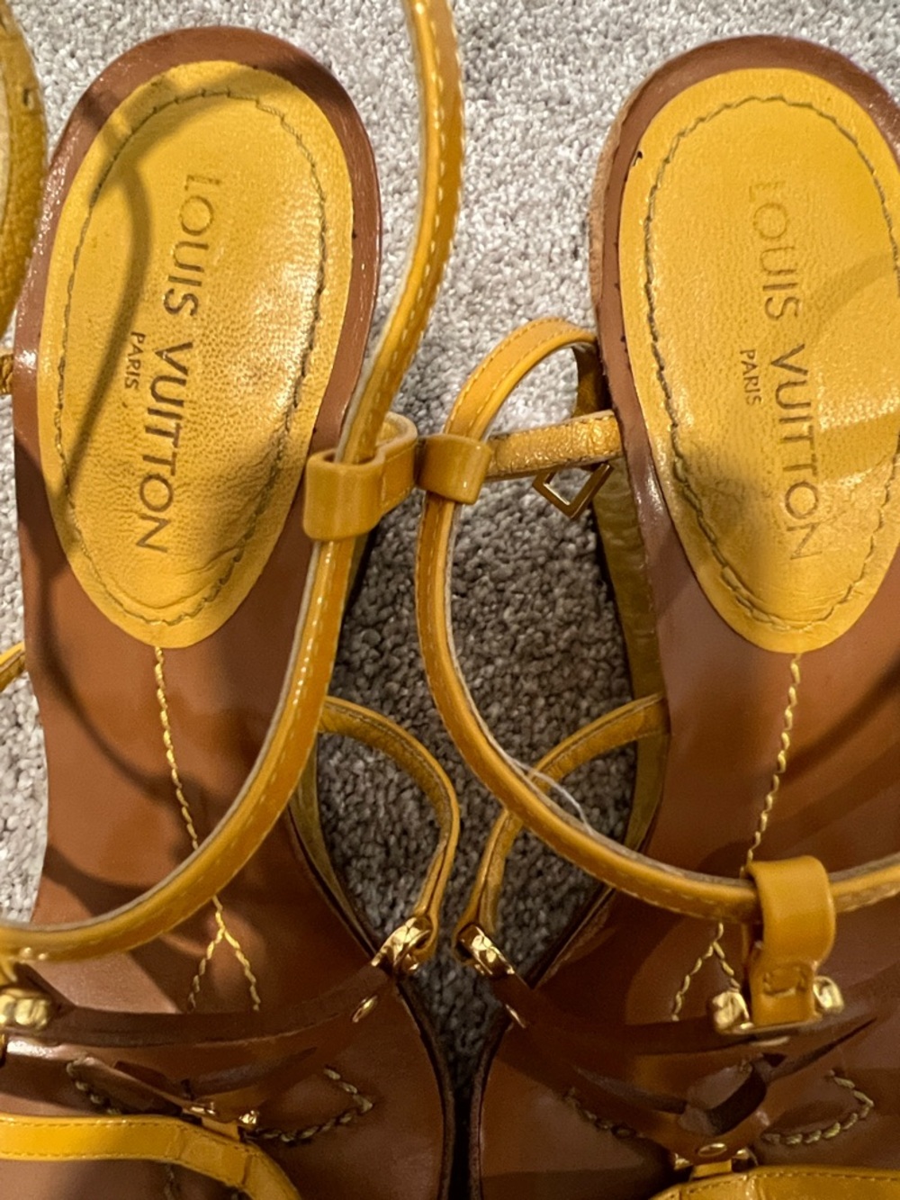 Louis Vuitton Yellow Leather Cutout T-Strap Sandals - Picture 2 of 3